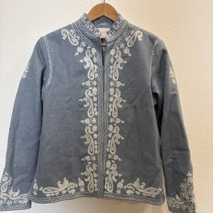 Charles Keath Womens Embroidered Jacket Light Blue Wool Blend Size Large Vintage